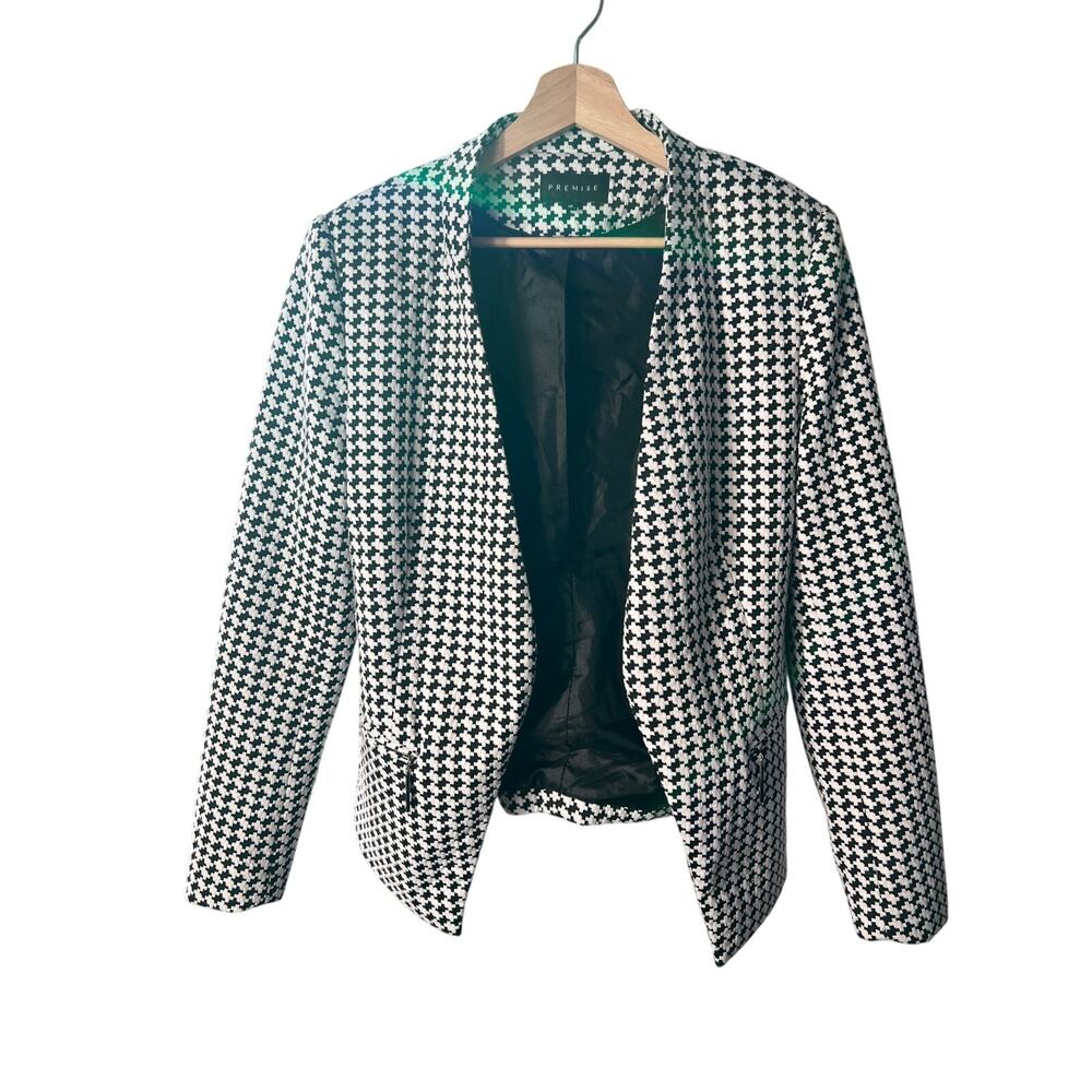 Premise black and white open front houndstooth blazer Size 10